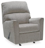 Ashley Furniture Altari recliner in beige fabric, showing plush cushioning and wide armrests for comfortable seating.