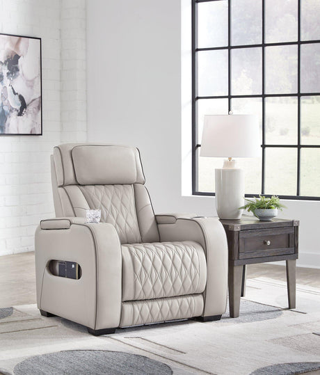 Boyington Power Recliner by Ashley Furniture, showing the comfortable padded recliner with a plush fabric finish.