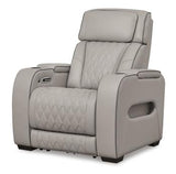 Ashley Boyington Power Recliner in dark brown leather with plush cushioning and built-in reclining mechanism.