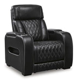 Boyington Power Recliner by Ashley Furniture, showing plush fabric upholstery and adjustable reclining mechanism in a living room setting.