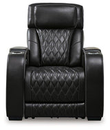 Ashley Furniture Boyington Power Recliner with padded armrests and plush upholstery, designed for comfortable lounging.