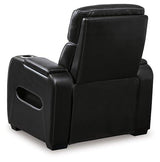 Boyington Power Recliner by Ashley Furniture, showing a plush, dark brown recliner with modern design and cushioned armrests.