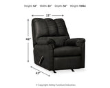 Ashley Furniture Darcy Recliner in brown leather with plush cushioning and wooden legs, showcasing comfortable living room seating.