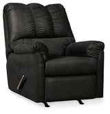 Ashley Furniture Darcy Recliner in neutral fabric, showcasing a plush, cushioned design with wide armrests and a comfortable back.