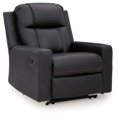 Ashley Furniture Mackmenville recliner in a closed position, featuring plush fabric and a comfortable, stylish design.