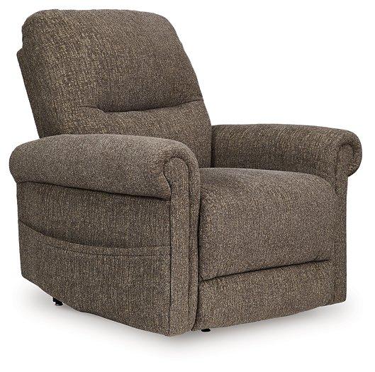 Ashley Furniture Aureta Power Lift Recliner with plush upholstery and ergonomic design, shown in a cozy living room setting.