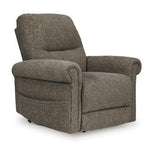 Ashley Furniture Aureta Power Lift Recliner in beige fabric with plush cushioning and armrests, designed for comfort and support.