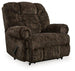 Comfortable Ashley Furniture Movie Man recliner with padded armrests and plush upholstery, perfect for relaxing.