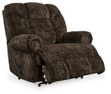 Ashley Furniture Movie Man Recliner showing plush fabric and padded armrests, perfect for comfortable home seating.