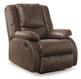 Ashley Furniture Bladewood Recliner in beige fabric, showcasing a plush, comfortable recliner with padded armrests and a high back.
