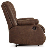 Ashley Furniture Bladewood recliner with plush cushioning and dark wood finish, showcasing its comfortable, stylish design.