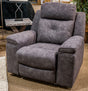 Ashley Furniture Brysonview recliner with plush cushions and wood legs, shown in a closed position for comfortable lounging.