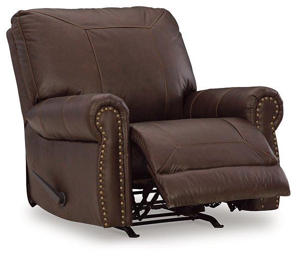 Comfortable Ashley Furniture Colleton recliner with plush upholstery and padded armrests, perfect for living room relaxation.