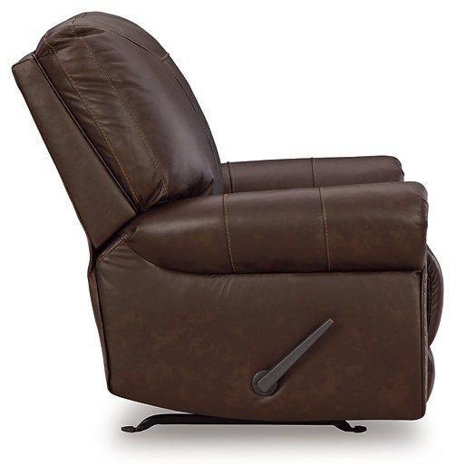 Comfortable Ashley Furniture Colleton recliner with plush cushioning and dark leather upholstery, ideal for living room seating.
