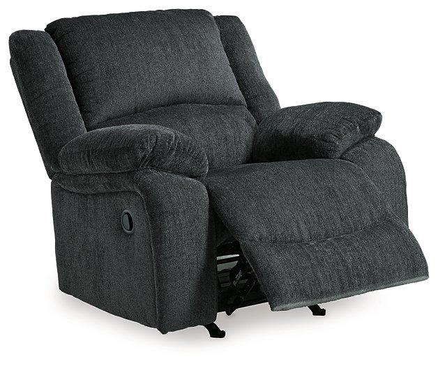 Ashley Furniture Draycoll recliner in brown leather with plush cushioning and wide armrests, perfect for relaxing.