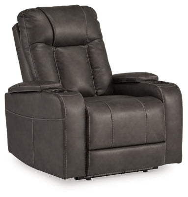Ashley Furniture Feazada Power Recliner, closed position, showcasing plush upholstery and armrests from an angled view.