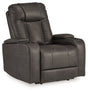 Ashley Furniture Feazada Power Recliner, closed position, showcasing plush upholstery and armrests from an angled view.
