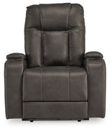 Ashley Furniture Feazada Power Recliner with plush fabric and padded armrests, shown in a head-on view.
