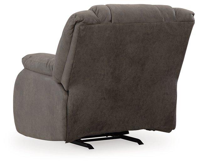 Comfortable Ashley Furniture First Base Recliner with plush padding and dark brown upholstery, perfect for relaxing in the living room.