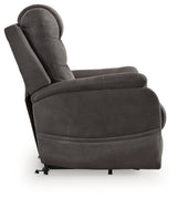 Ashley Furniture Snowfield Power Lift Recliner in beige fabric with padded armrests and built-in control for easy reclining.
