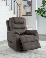 Ashley Furniture Snowfield Power Lift Recliner in open position, featuring plush fabric and ergonomic design for comfort and support.