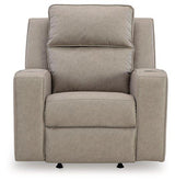 Lavenhorne recliner chair by Ashley Furniture in a neutral fabric, showcasing plush cushioning and a comfortable reclining position.