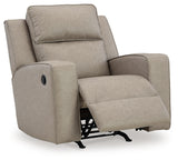 Ashley Furniture Lavenhorne recliner in open position, showcasing plush upholstery and comfortable design from a side angle.