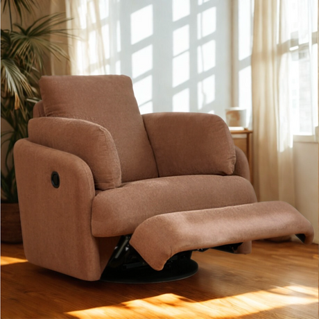 Ashley Furniture Modmax Swivel Recliner Chair with plush upholstery and adjustable recline, designed for comfort and style.