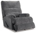 Ashley Furniture Man Fort Recliner showing a comfortable padded recliner chair with plush upholstery and armrests.