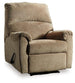 Ashley Furniture Nerviano recliner with plush fabric and padded armrests, shown in a modern living room setting.
