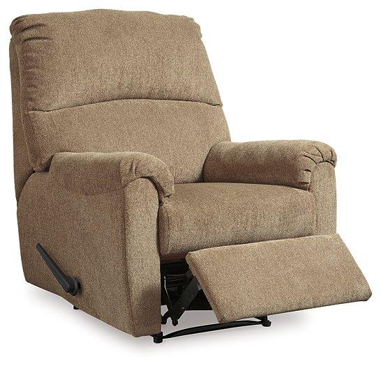 Comfortable Ashley Furniture Nerviano recliner with plush upholstery and padded armrests, perfect for relaxing in any living room.