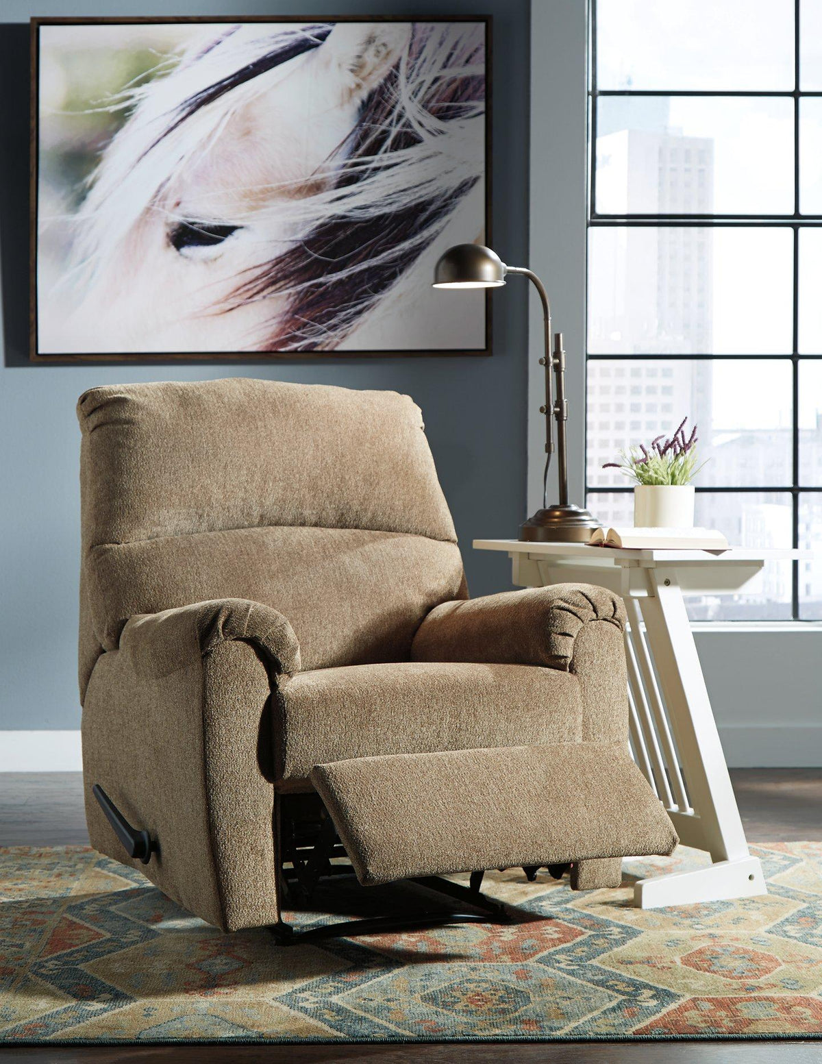 Ashley Furniture Nerviano Recliner with plush cushioning and classic design, shown in a cozy living room setting.
