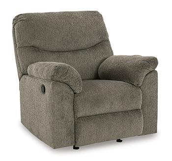 Comfortable Alphons recliner by Ashley Furniture with plush upholstery and padded armrests, perfect for relaxing in the living room.