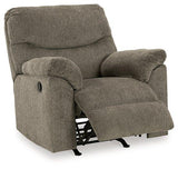 Alphons recliner by Ashley Furniture with plush cushions, dark upholstery, and a modern design for comfortable lounging.