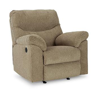 Comfortable Ashley Alphons Recliner in neutral fabric, showcasing plush cushioning and classic design for relaxed seating.