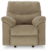 Comfortable Ashley Alphons Recliner with plush upholstery and padded armrests, perfect for relaxing in a modern living space.