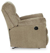 Alphons recliner by Ashley Furniture featuring plush cushioning and a dark brown leather upholstery.