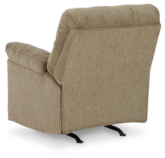 Ashley Alphons Recliner in neutral fabric, showcasing plush cushioning and wide armrests for comfortable seating.