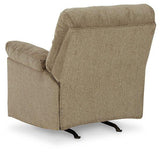 Ashley Alphons Recliner in neutral fabric, showcasing plush cushioning and wide armrests for comfortable seating.