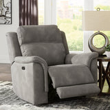 Next-Gen DuraPella Power Recliner by Ashley Furniture showing plush fabric upholstery and adjustable reclining mechanism.