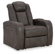Comfortable Ashley Furniture Fyne-Dyme Power Recliner with plush upholstery and reclining mechanism for relaxed seating.