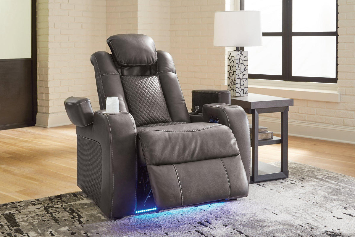 Comfortable Fyne-Dyme Power Recliner by Ashley Furniture with plush cushioning and modern design, shown in a cozy living room setting.