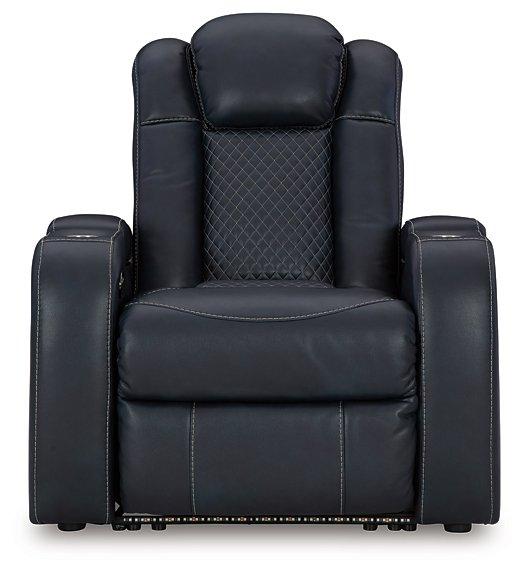 Ashley Furniture Fyne-Dyme Power Recliner in beige fabric with plush cushioning and ergonomic design.