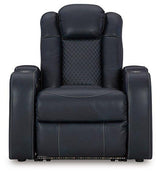 Ashley Furniture Fyne-Dyme Power Recliner in beige fabric with plush cushioning and ergonomic design.