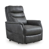 Ashley Furniture Strawbill Power Lift Recliner in neutral fabric with padded armrests and plush cushioning.