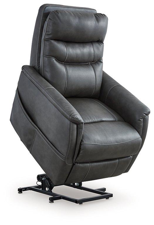Ashley Furniture Strawbill Power Lift Recliner showing plush upholstery and adjustable reclining features in a modern living room setting.