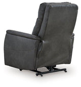 Ashley Furniture Strawbill Power Lift Recliner in tan fabric with plush cushioning and a built-in power lift mechanism.