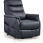 Ashley Furniture Strawbill Power Lift Recliner with plush fabric and padded armrests, showing the reclined position and built-in control panel.