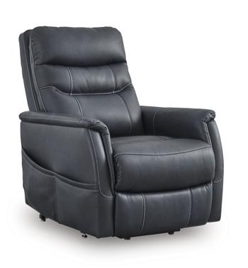 Ashley Furniture Strawbill Power Lift Recliner showing plush cushioning, control panel, and brown upholstery for comfortable seating.