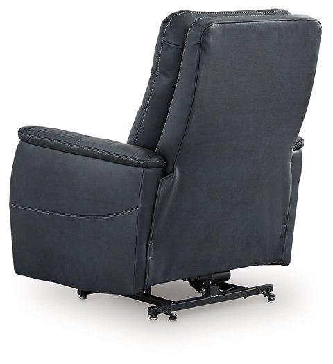 Ashley Furniture Strawbill Power Lift Recliner in beige fabric with plush cushioning and a built-in control panel for easy reclining.